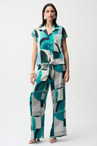 Textured Satin Geometric Print Wide Leg Pull-On Pants