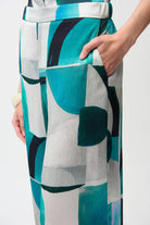 Textured Satin Geometric Print Wide Leg Pull-On Pants