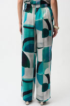 Textured Satin Geometric Print Wide Leg Pull-On Pants