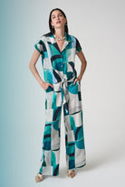 Textured Satin Geometric Print Wide Leg Pull-On Pants