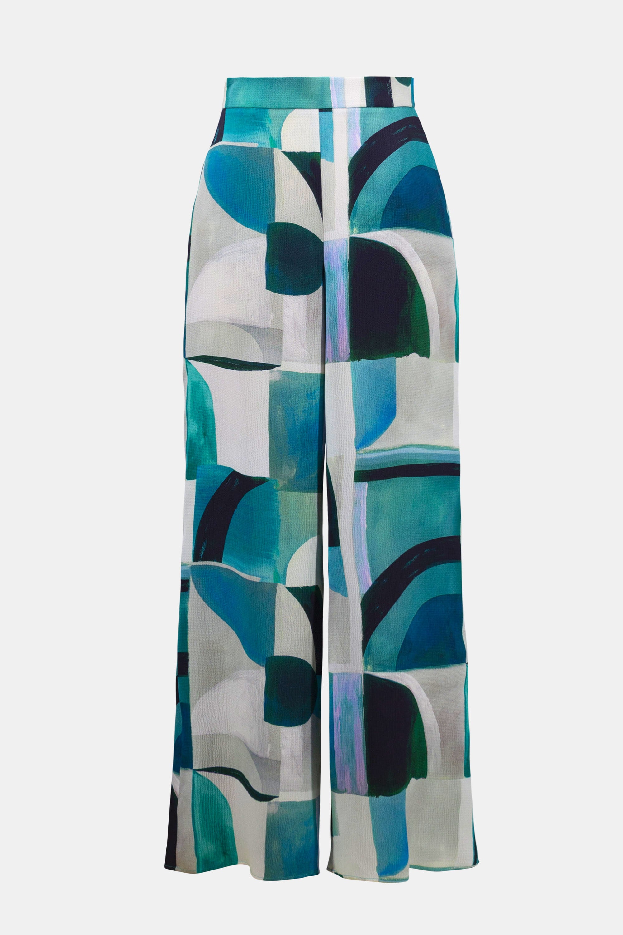 Textured Satin Geometric Print Wide Leg Pull-On Pants