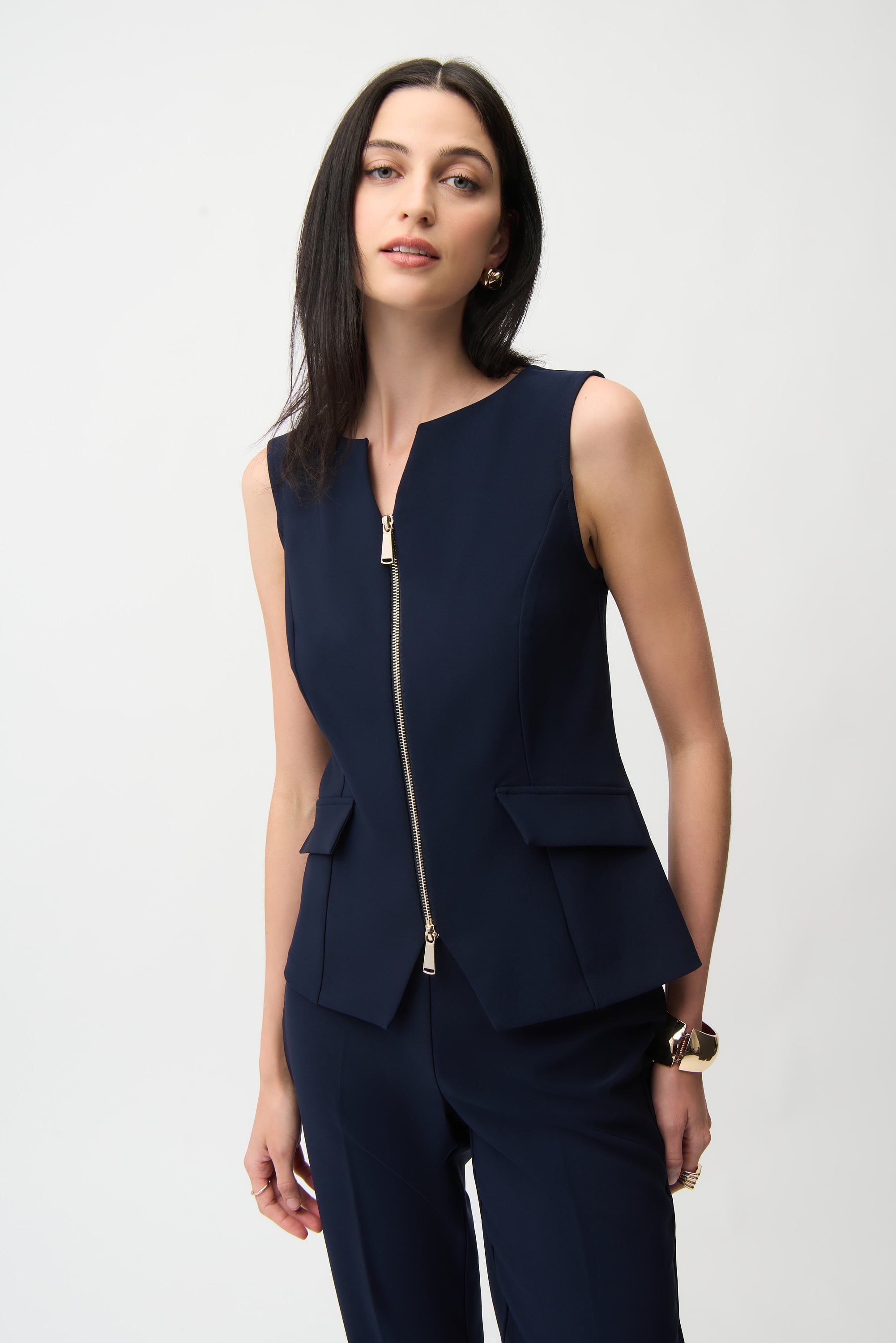 Lux Twill Fitted Vest With Front Zipper