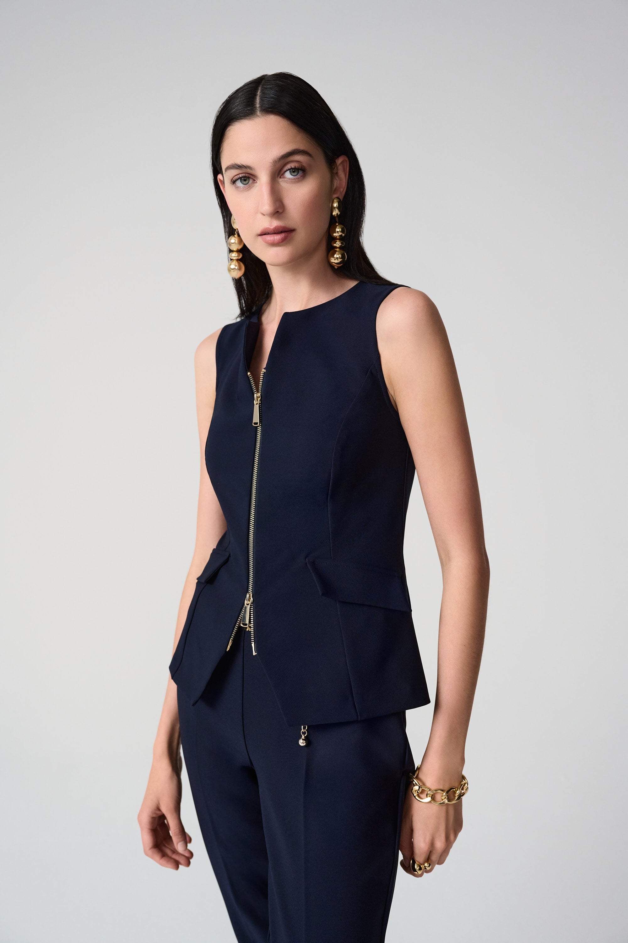 Lux Twill Fitted Vest With Front Zipper