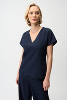 Geometric Textured Jacquard Top With V-neckline