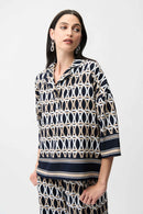 Joseph Ribkoff Recycled Woven Geometric Print Boxy Top With Shirt Collar-261057