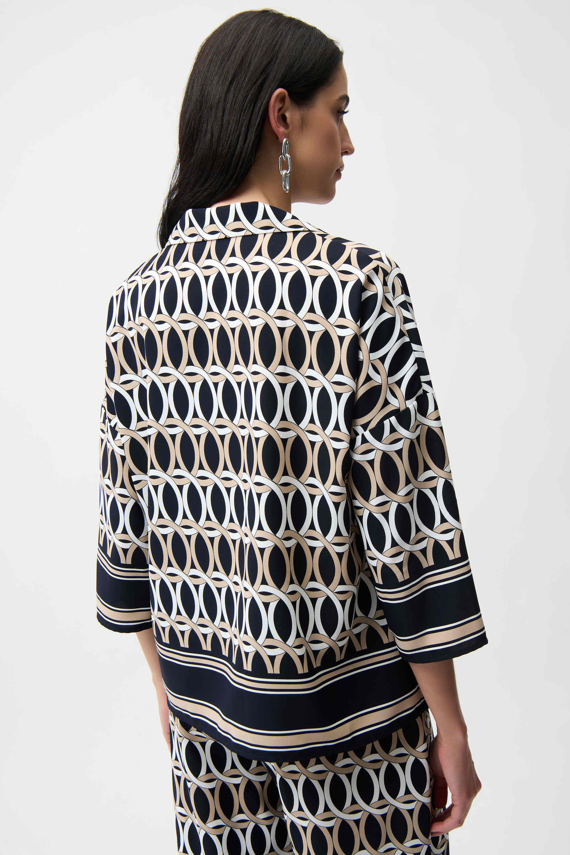 Joseph Ribkoff Recycled Woven Geometric Print Boxy Top With Shirt Collar-261057