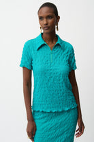 Textured Knit Fitted Top With Zipped Neckline