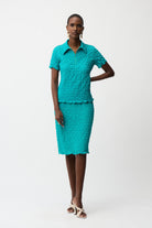 Textured Knit Fitted Top With Zipped Neckline