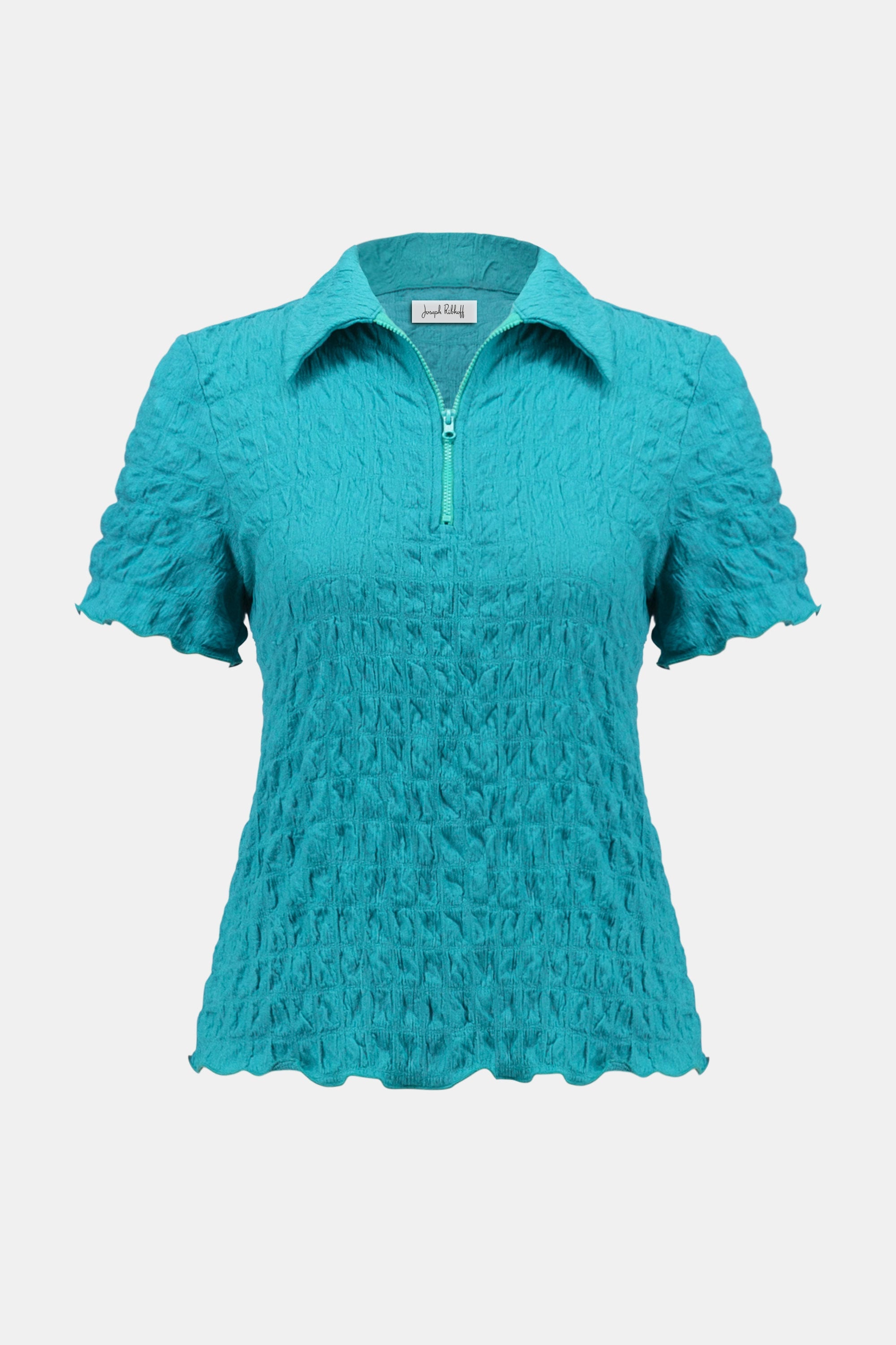 Joseph Ribkoff Textured Knit Fitted Top With Zipped Neckline
