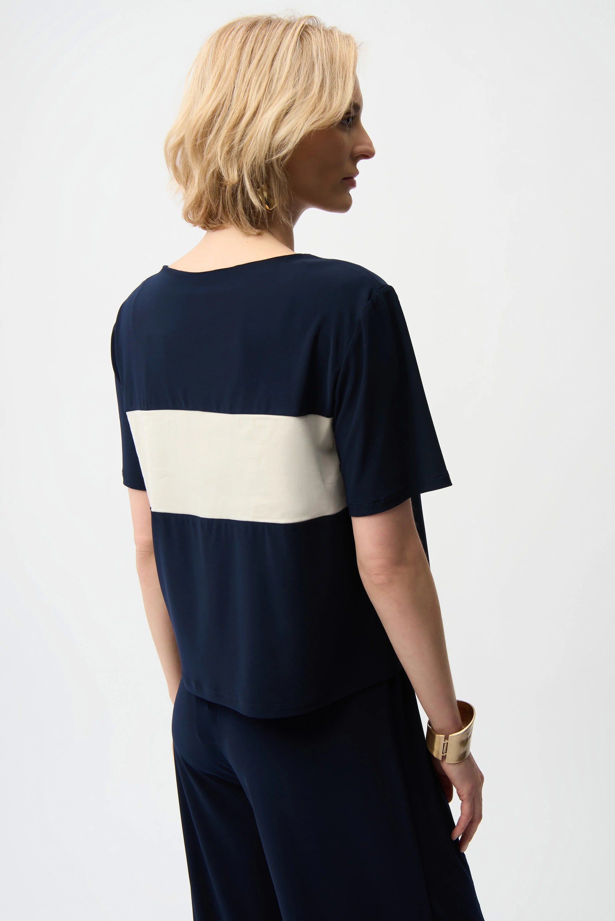 Joseph Ribkoff Silky Knit & Stretch Poplin Color Block Boxy Top-261080