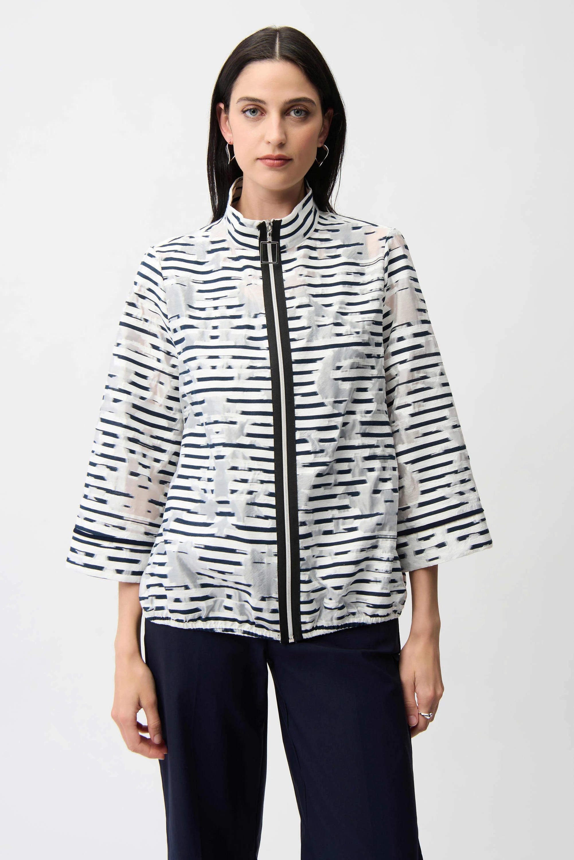 Joseph Ribkoff Jacquard Organza Stripe Bomber Jacket-261094