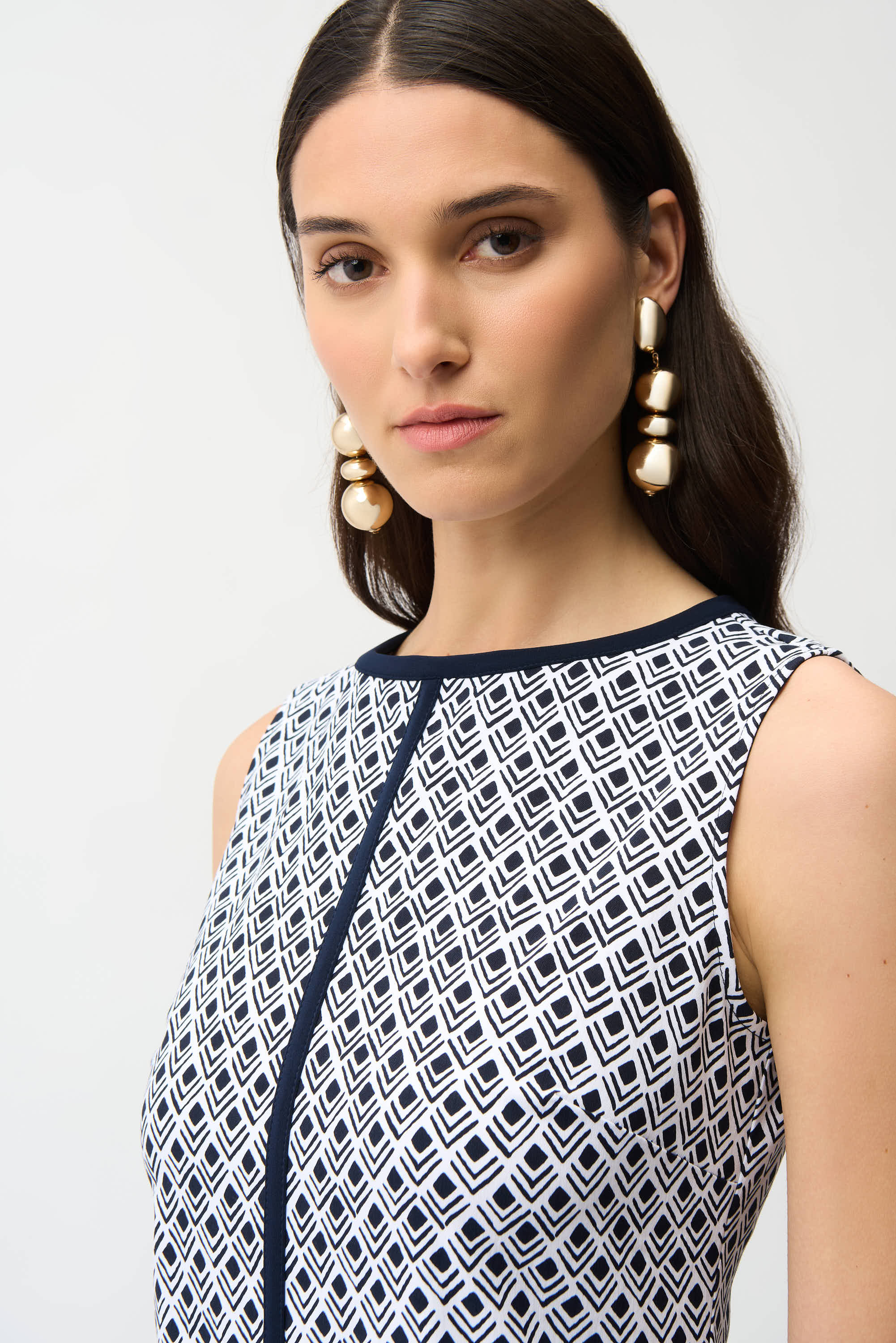 Millennium Geometric Print A-Line Dress With Contrast Trim