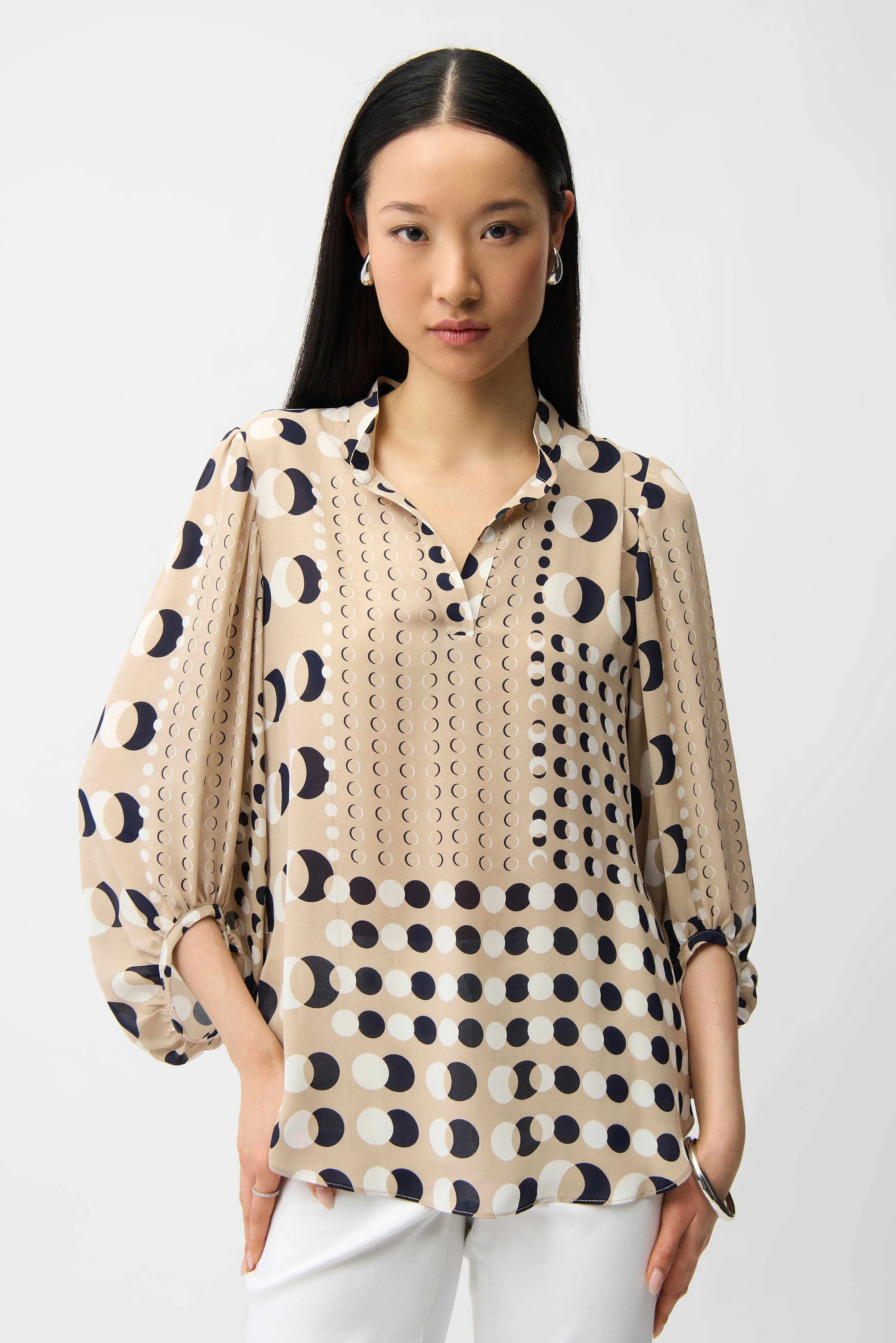 Joseph Ribkoff Recycled Georgette Dot Print Boxy Tunic | Unique Apparel USA