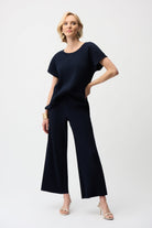 Pleated Scuba Crepe Wide Leg Pull-On Pants