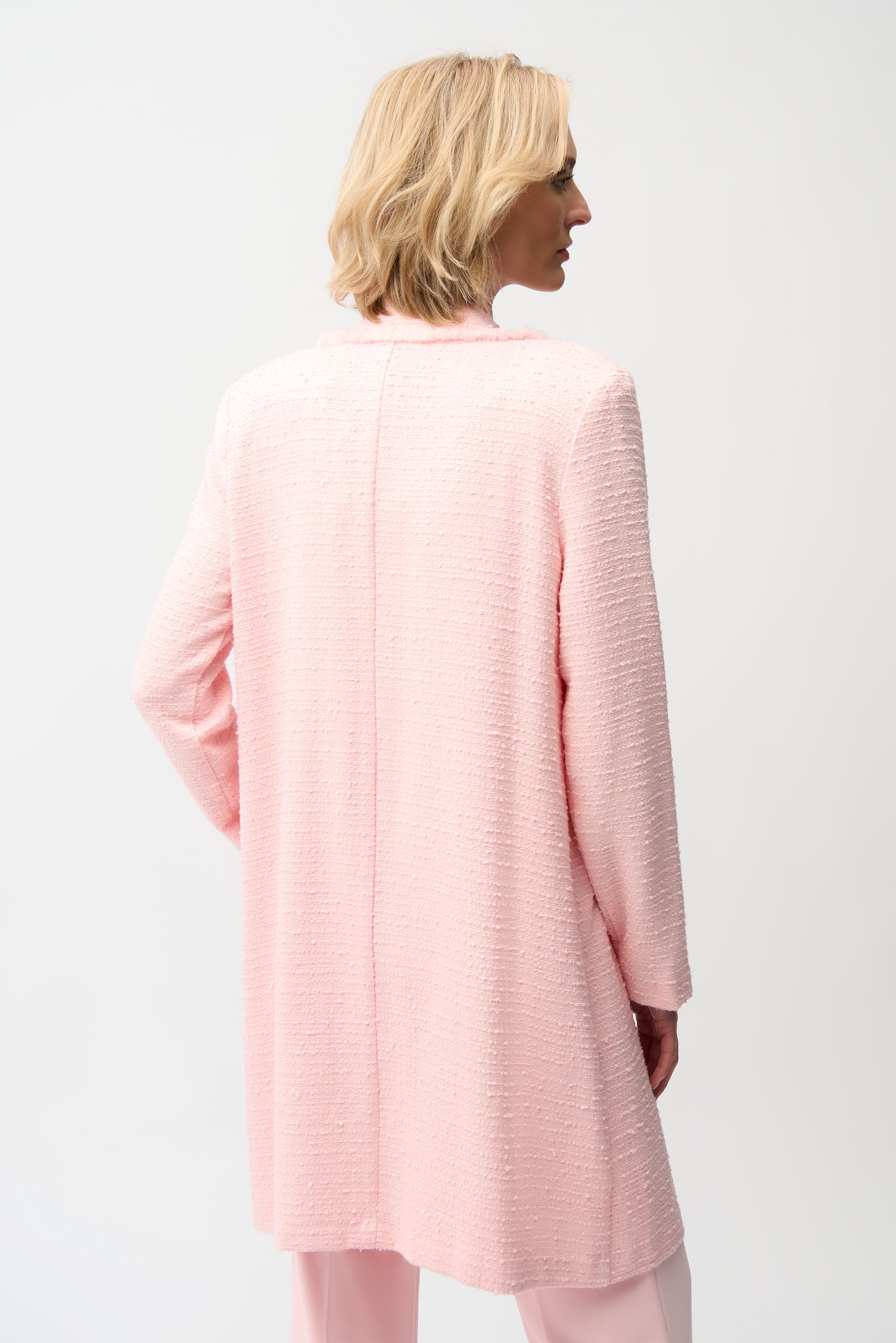 Bouclé Straight Coat With Fringe Detail