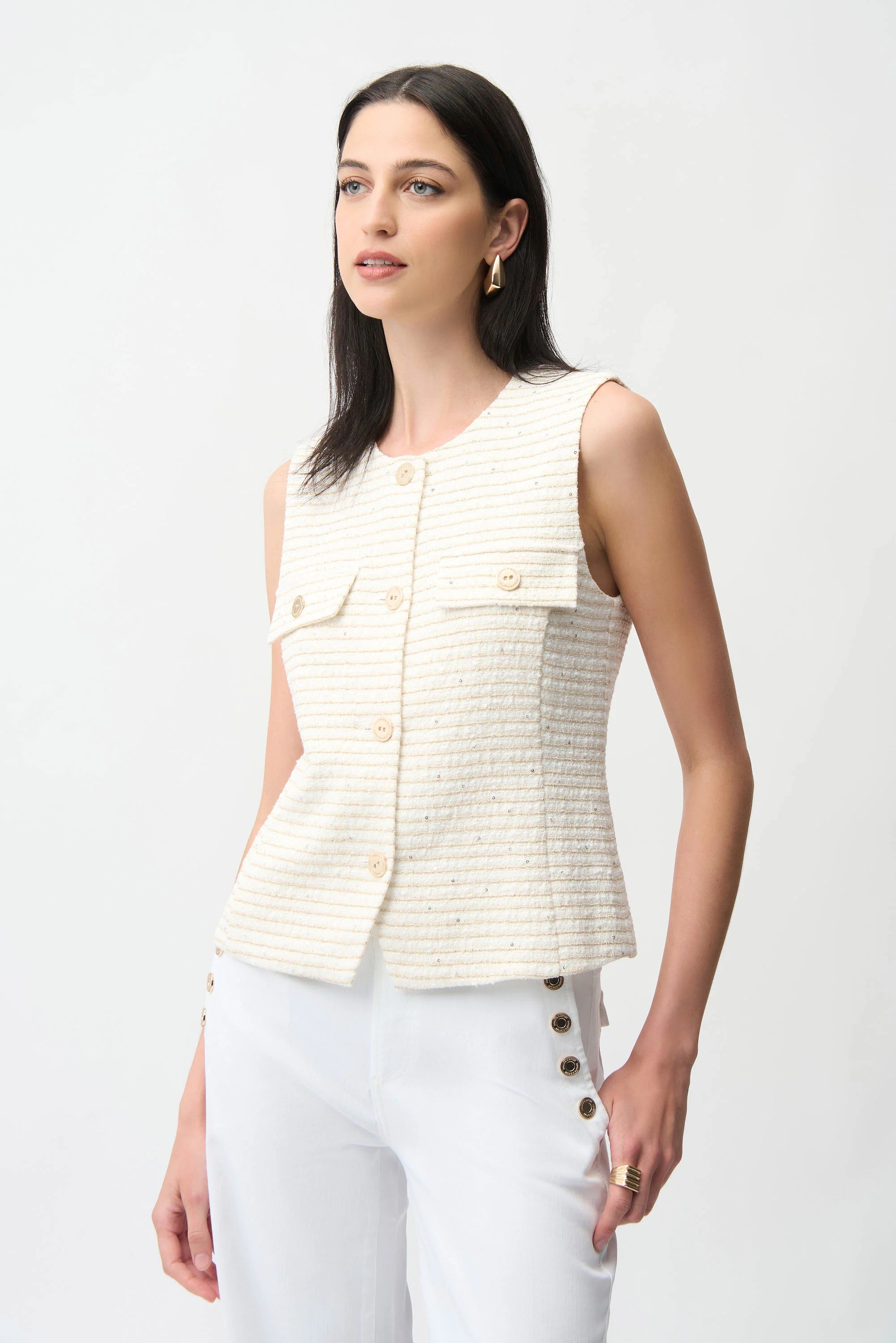 Joseph Ribkoff Bouclé Fitted Vest With Gold Buttons-261113