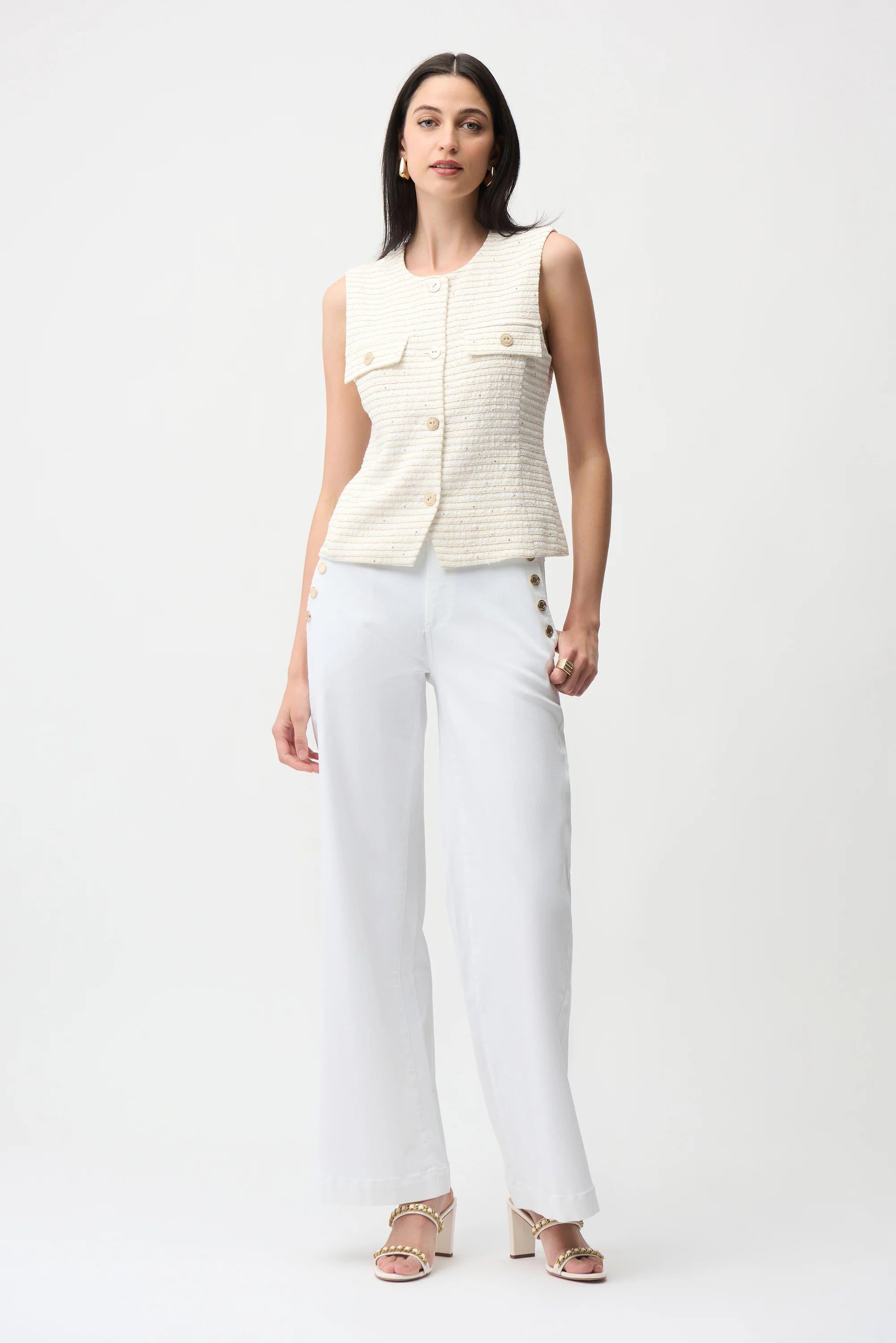 Joseph Ribkoff Bouclé Fitted Vest With Gold Buttons-261113