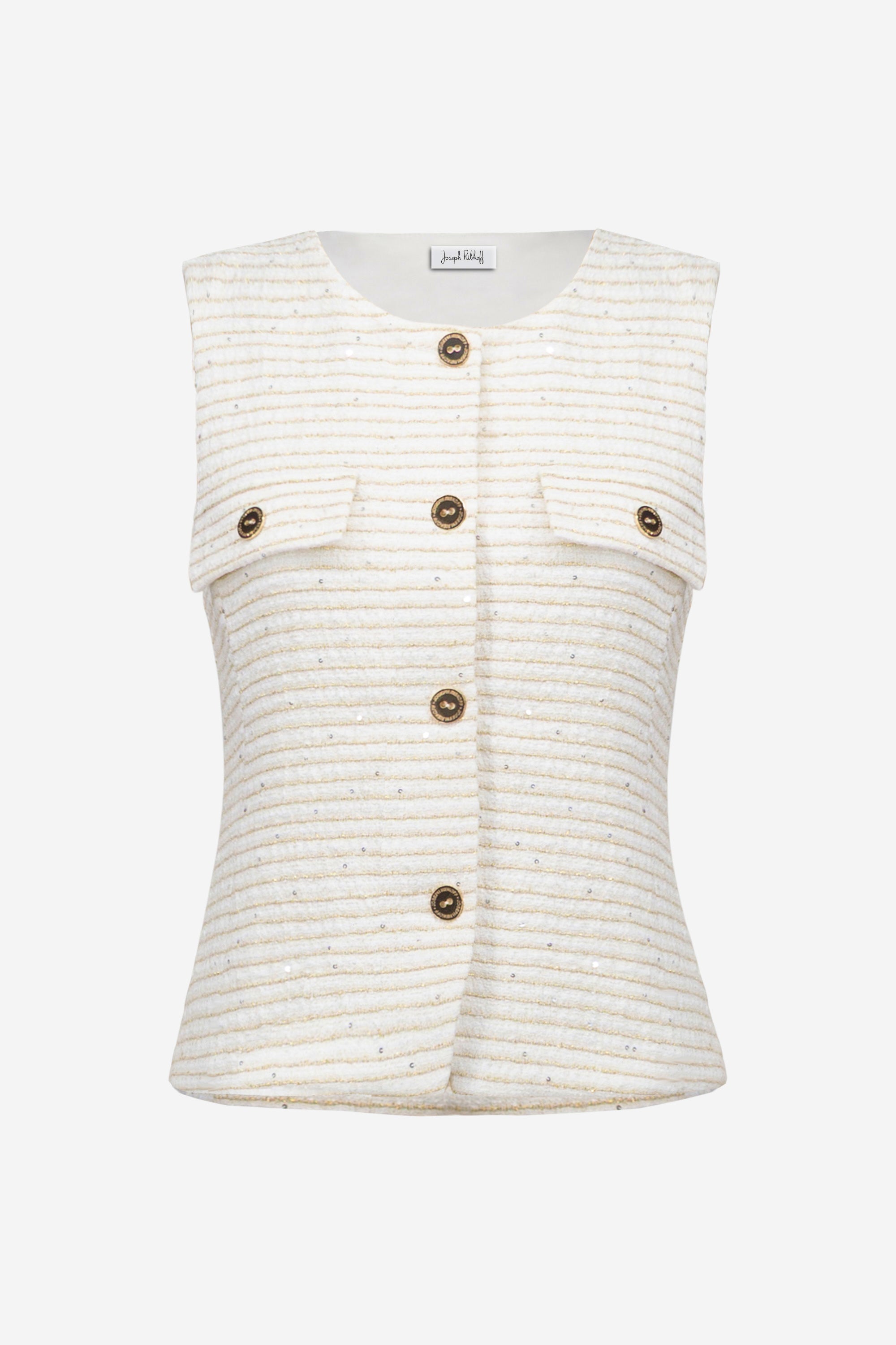 Joseph Ribkoff Bouclé Fitted Vest With Gold Buttons-261113