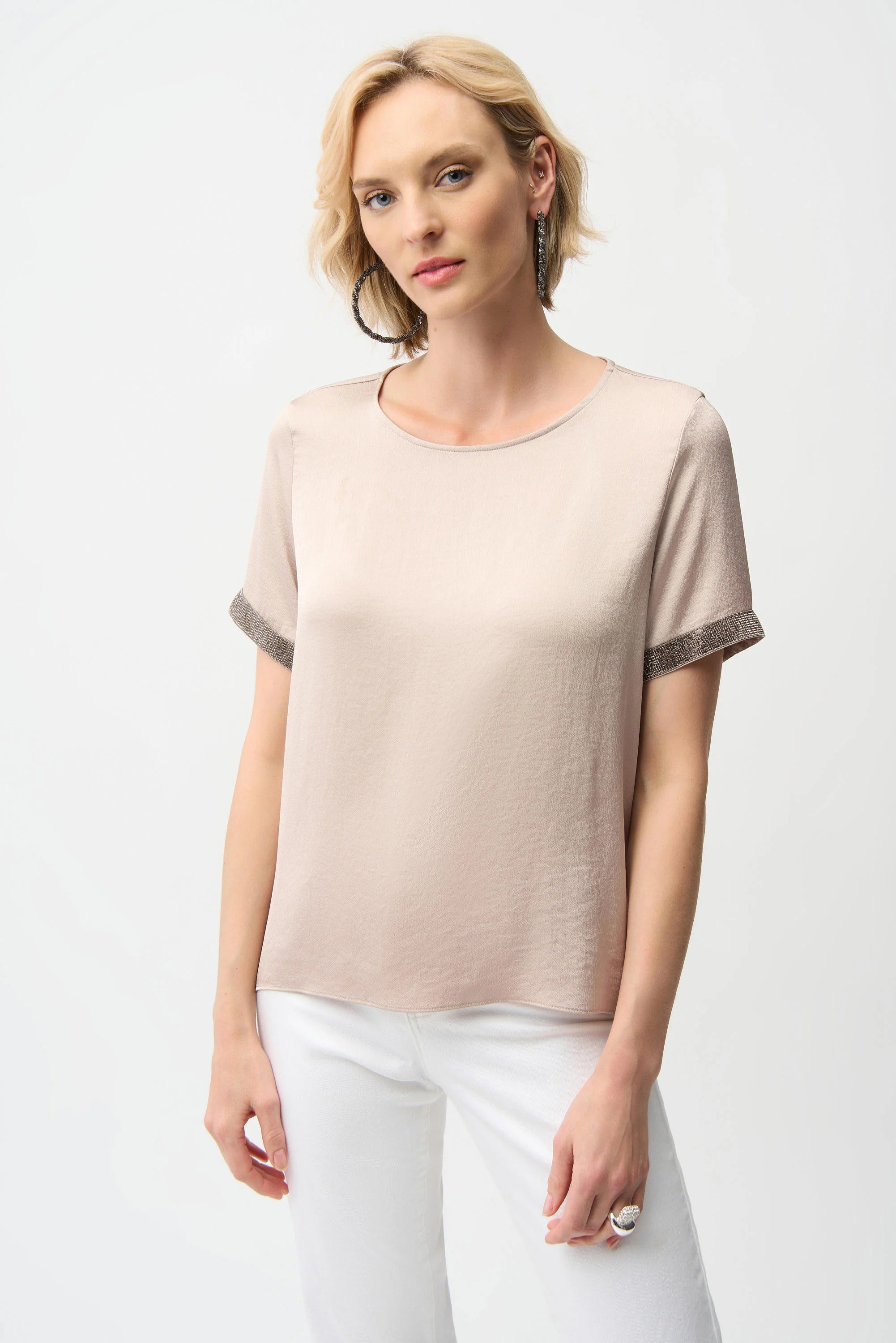 Joseph Ribkoff Recycled Satin Top With Rhinestones detail-261116