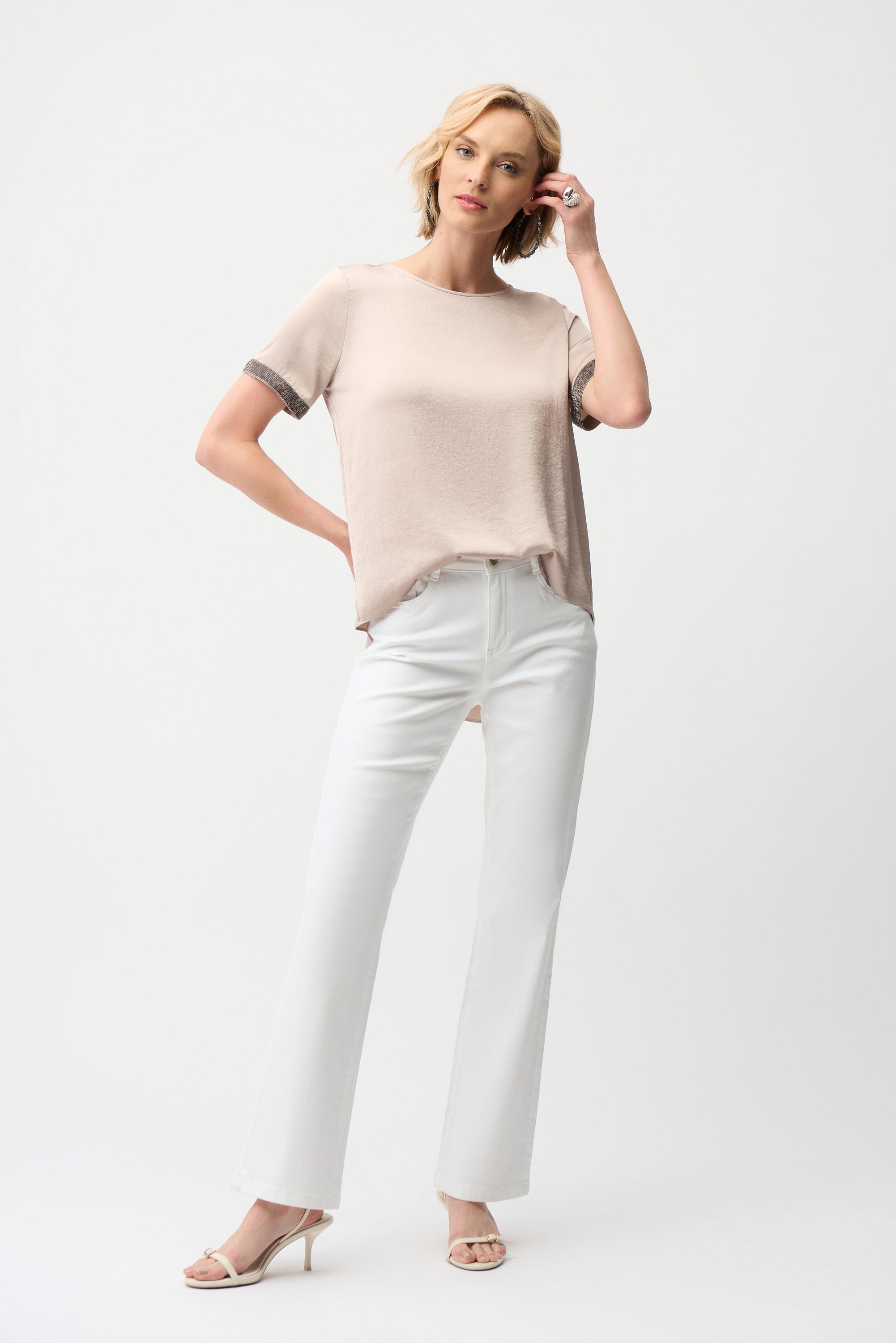 Joseph Ribkoff Recycled Satin Top With Rhinestones detail-261116