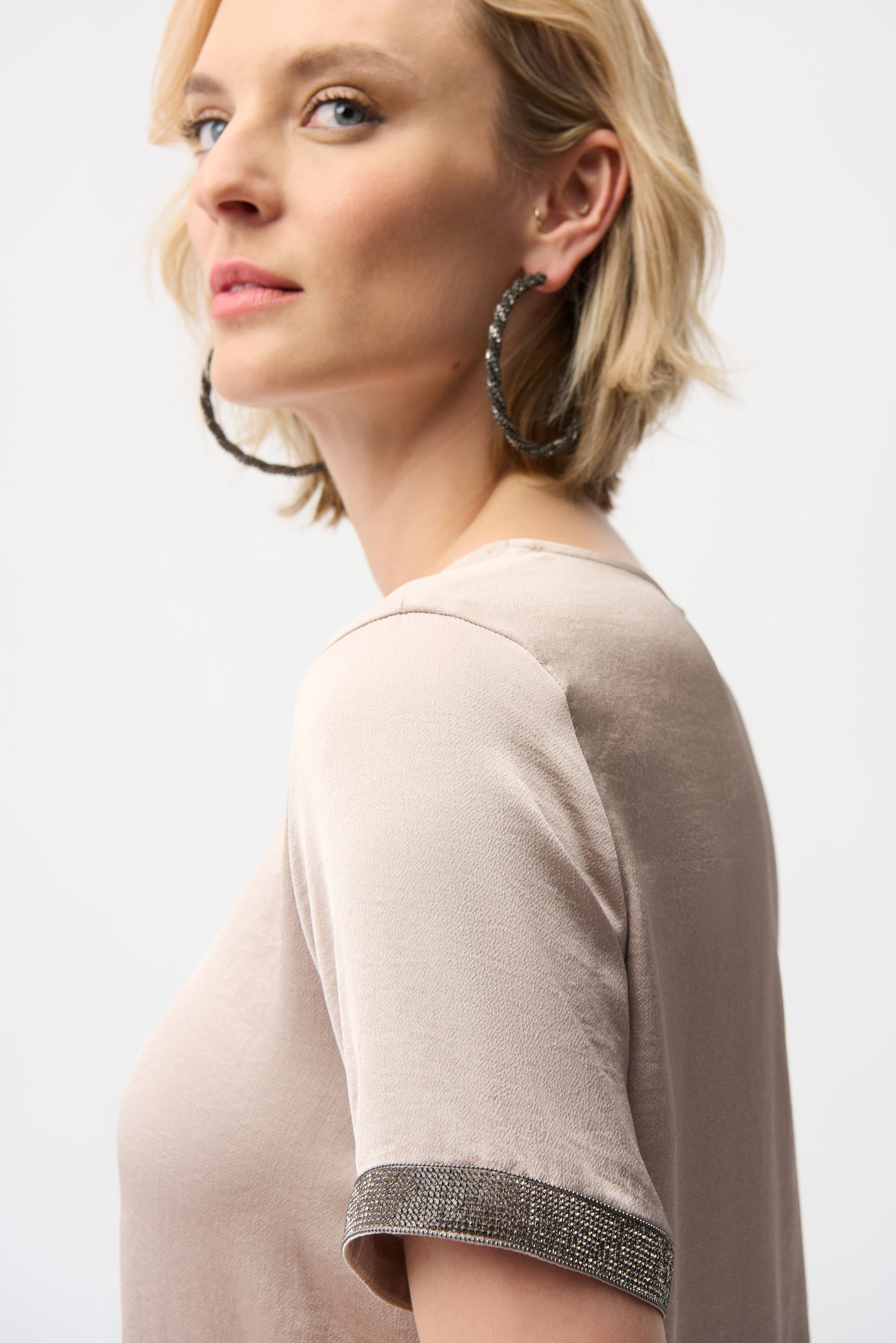 Recycled Satin Top With Rhinestones detail