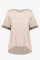 Joseph Ribkoff Recycled Satin Top With Rhinestones detail-261116