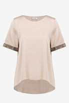 Recycled Satin Top With Rhinestones detail
