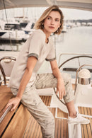 Joseph Ribkoff Recycled Satin Top With Rhinestones detail-261116