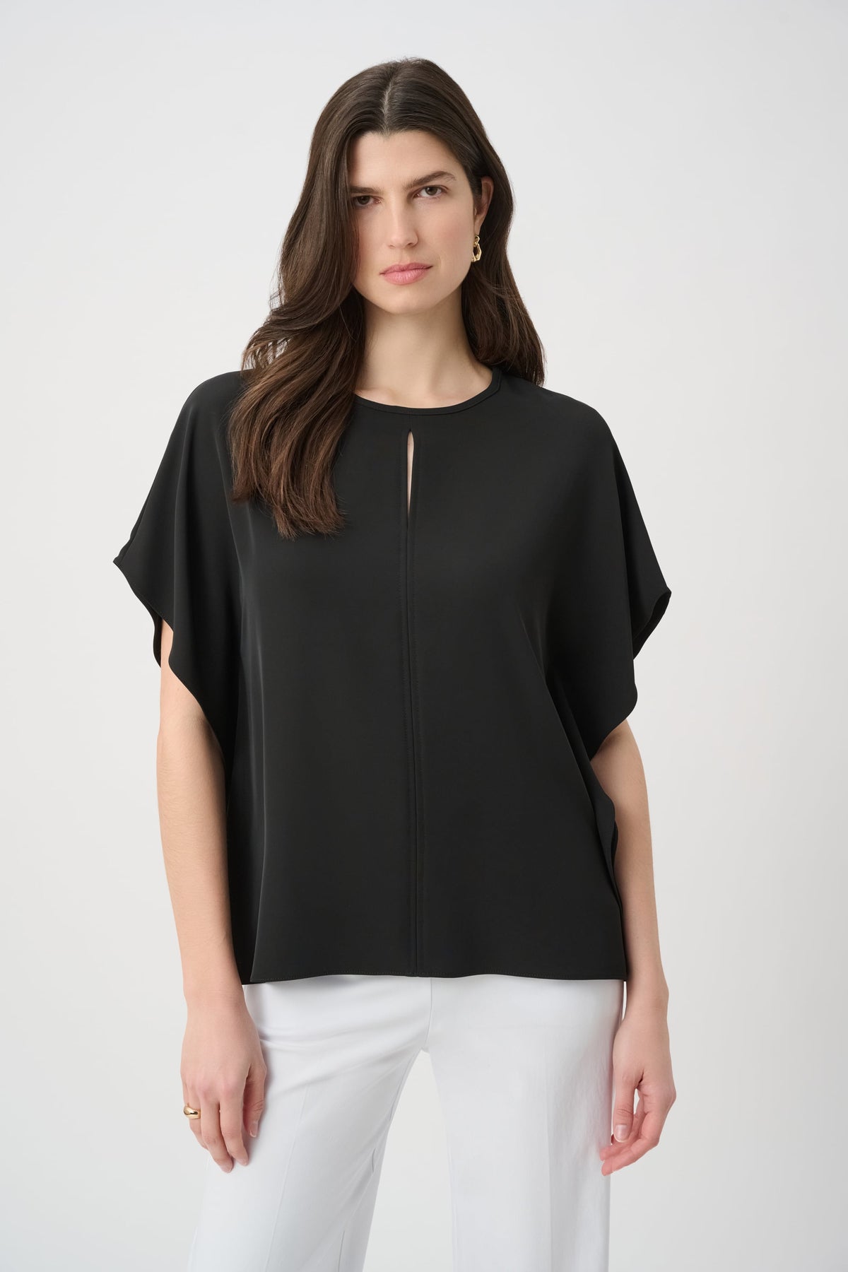 Joseph Ribkoff Woven Twill Poncho Top With Front Keyhole-261117, Black