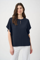 Joseph Ribkoff Woven Twill Poncho Top With Front Keyhole-261117, Midnight Blue