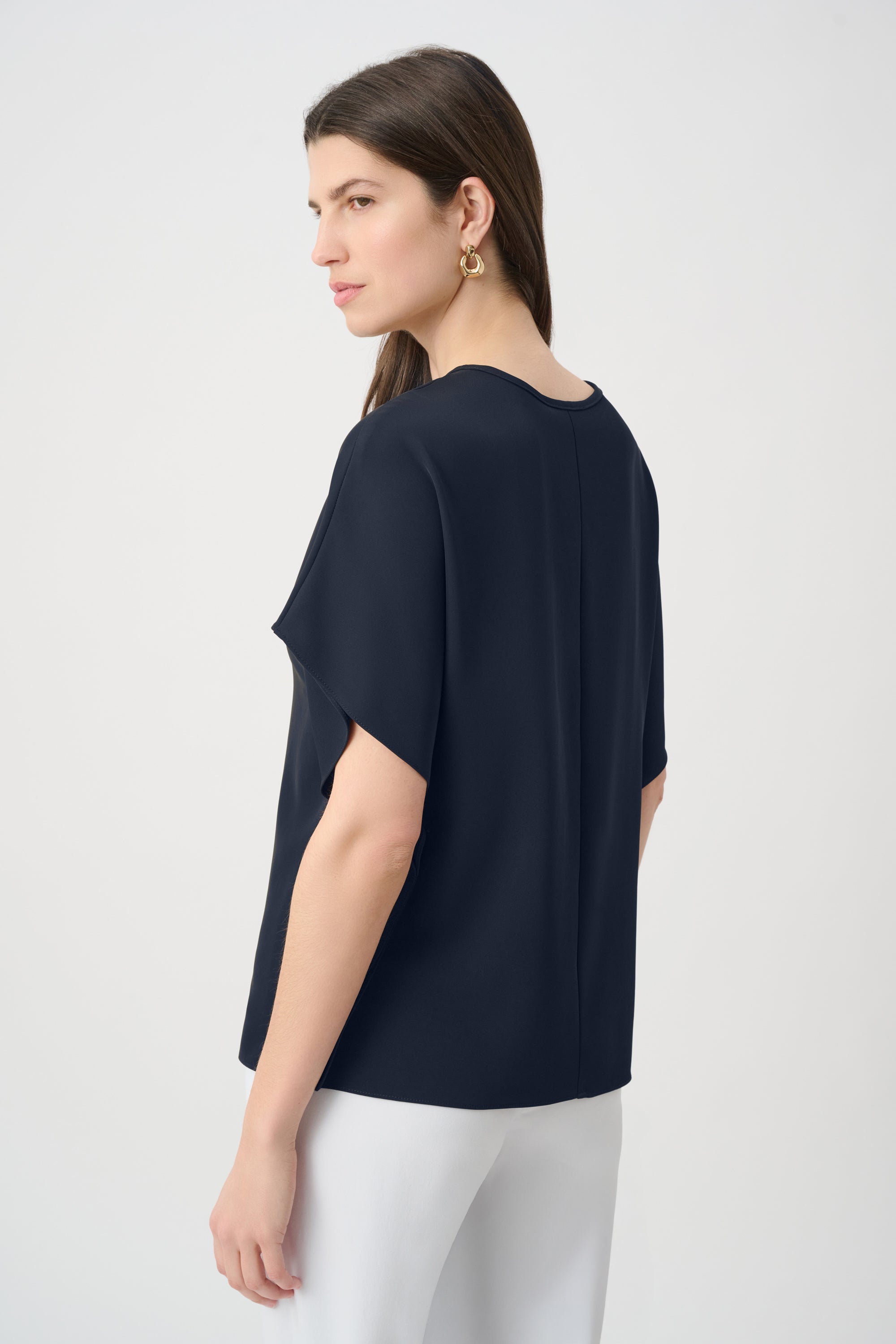Joseph Ribkoff Woven Twill Poncho Top With Front Keyhole-261117, Midnight Blue