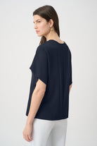 Joseph Ribkoff Woven Twill Poncho Top With Front Keyhole-261117, Midnight Blue