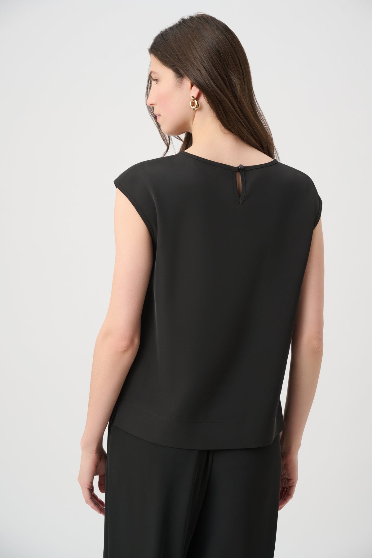 Joseph Ribkoff Woven Twill Boxy Top With Side Slits-261122, Black