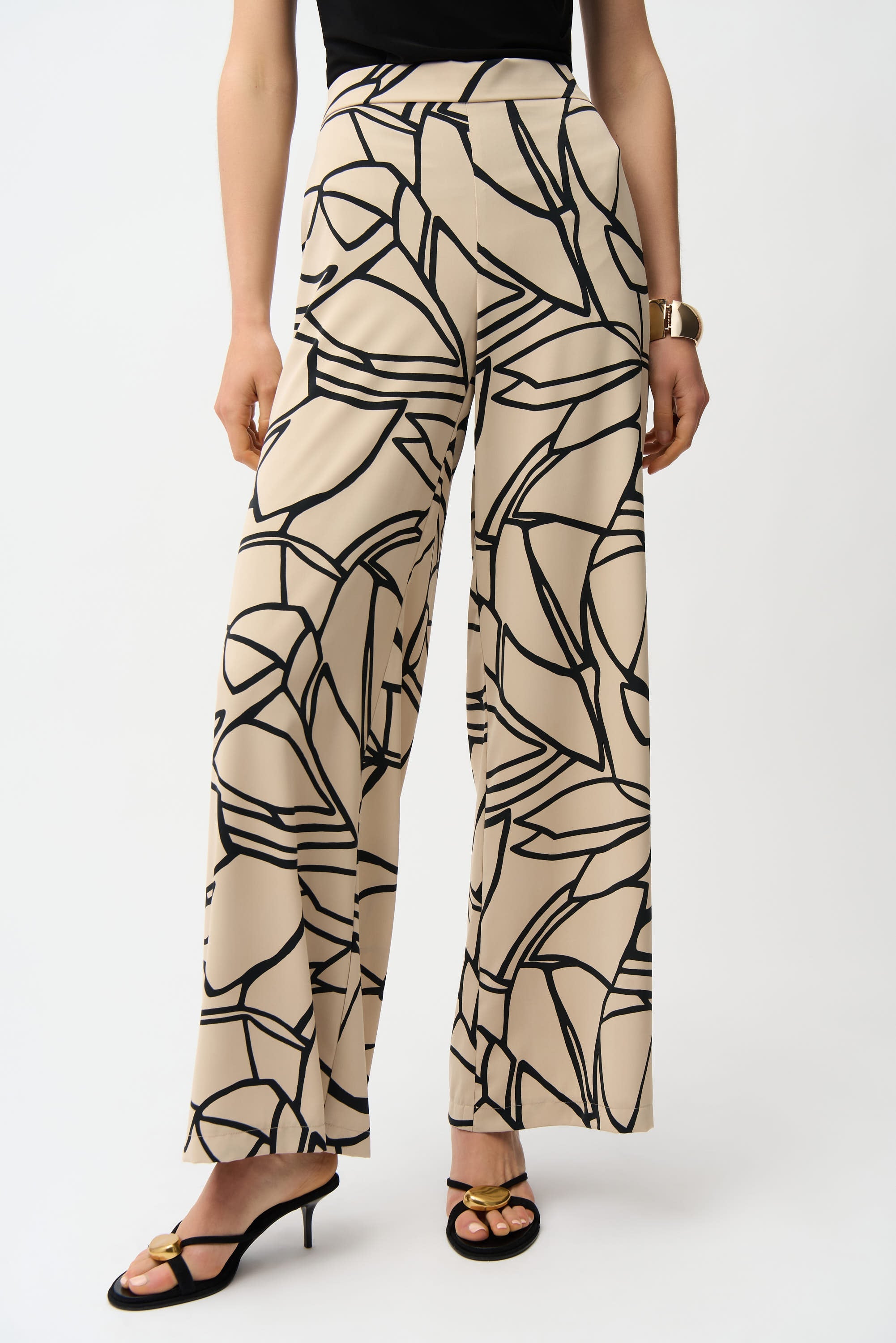 Recycled Woven Abstract Print Wide Leg Pull-On Pants