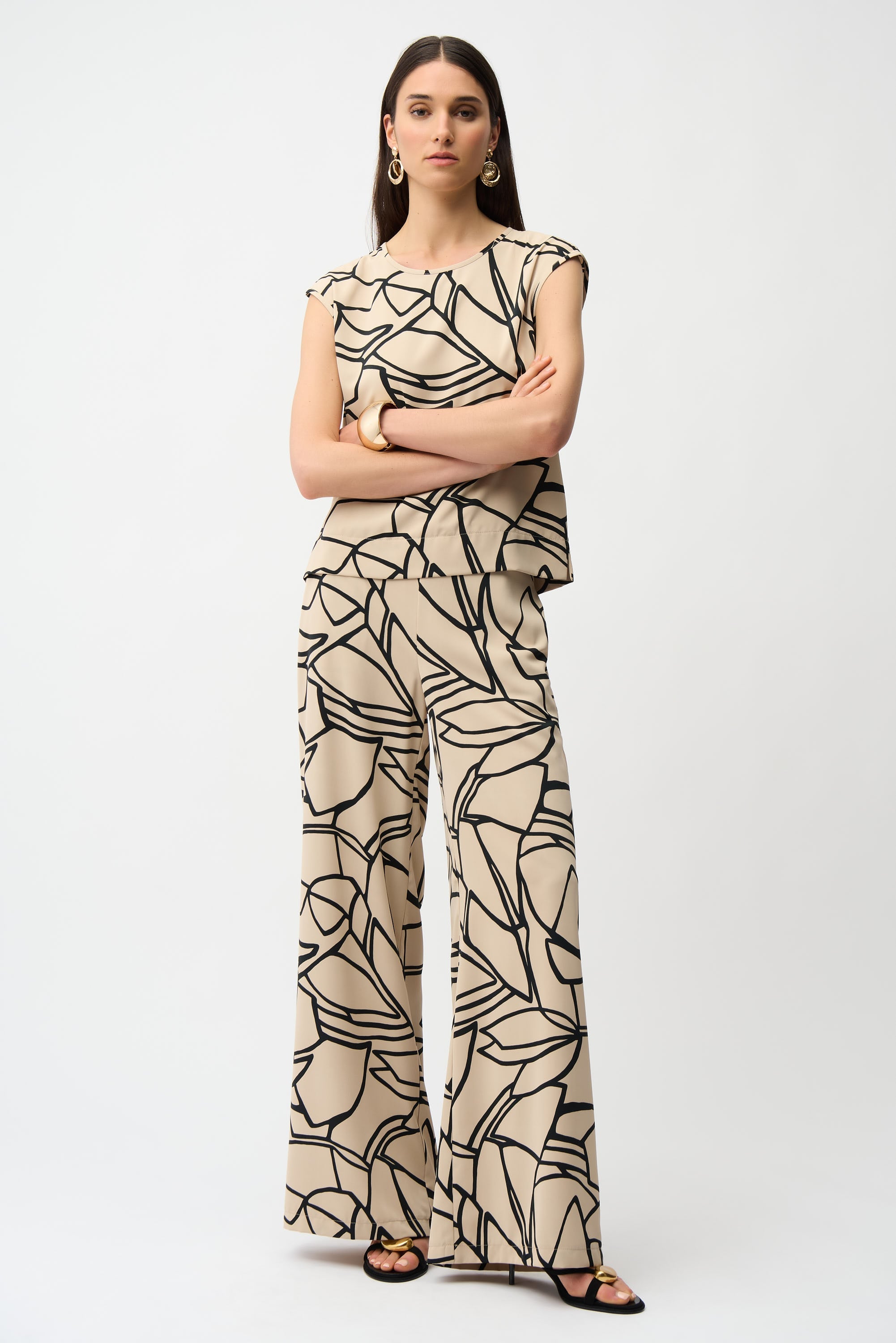 Recycled Woven Abstract Print Wide Leg Pull-On Pants