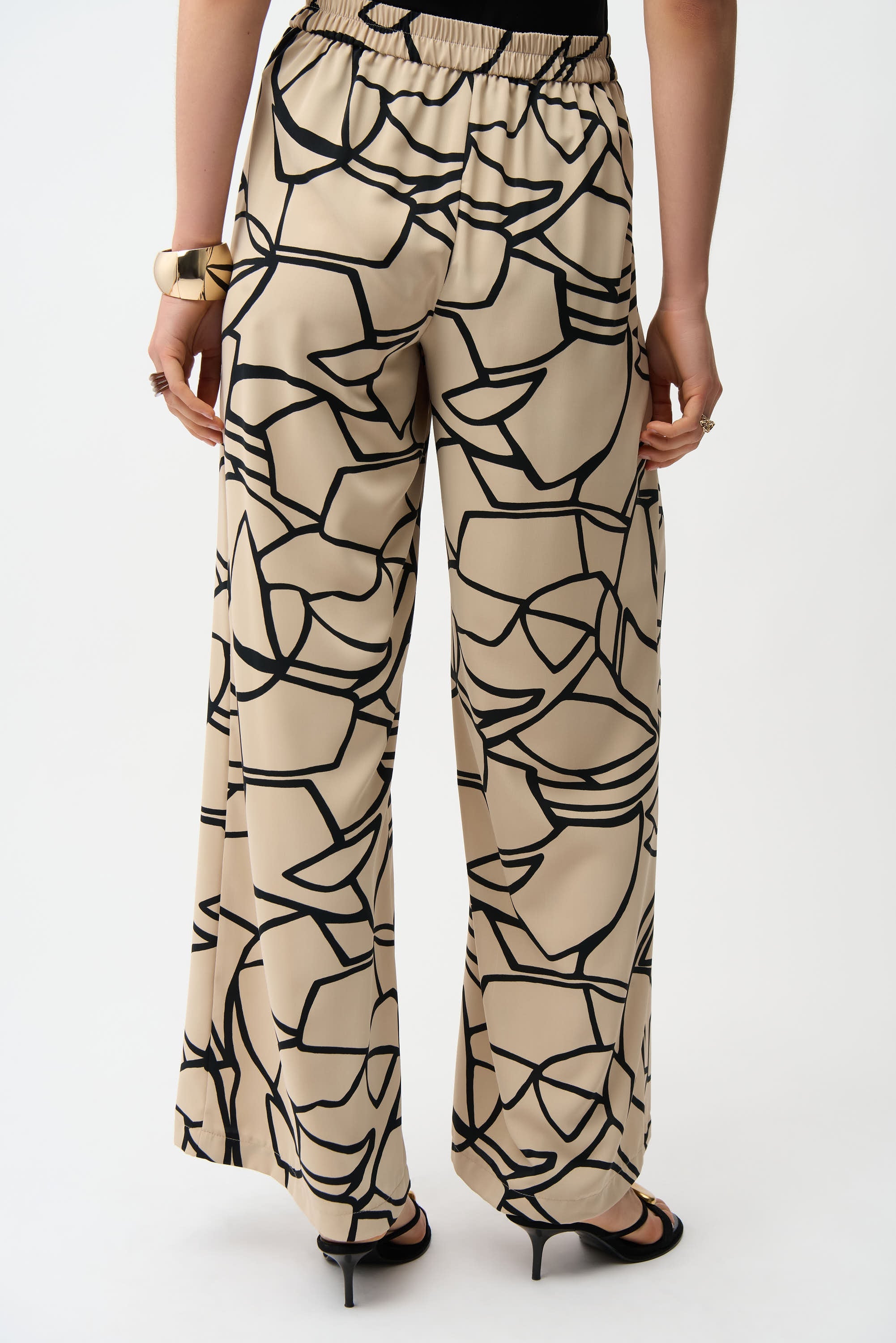 Recycled Woven Abstract Print Wide Leg Pull-On Pants