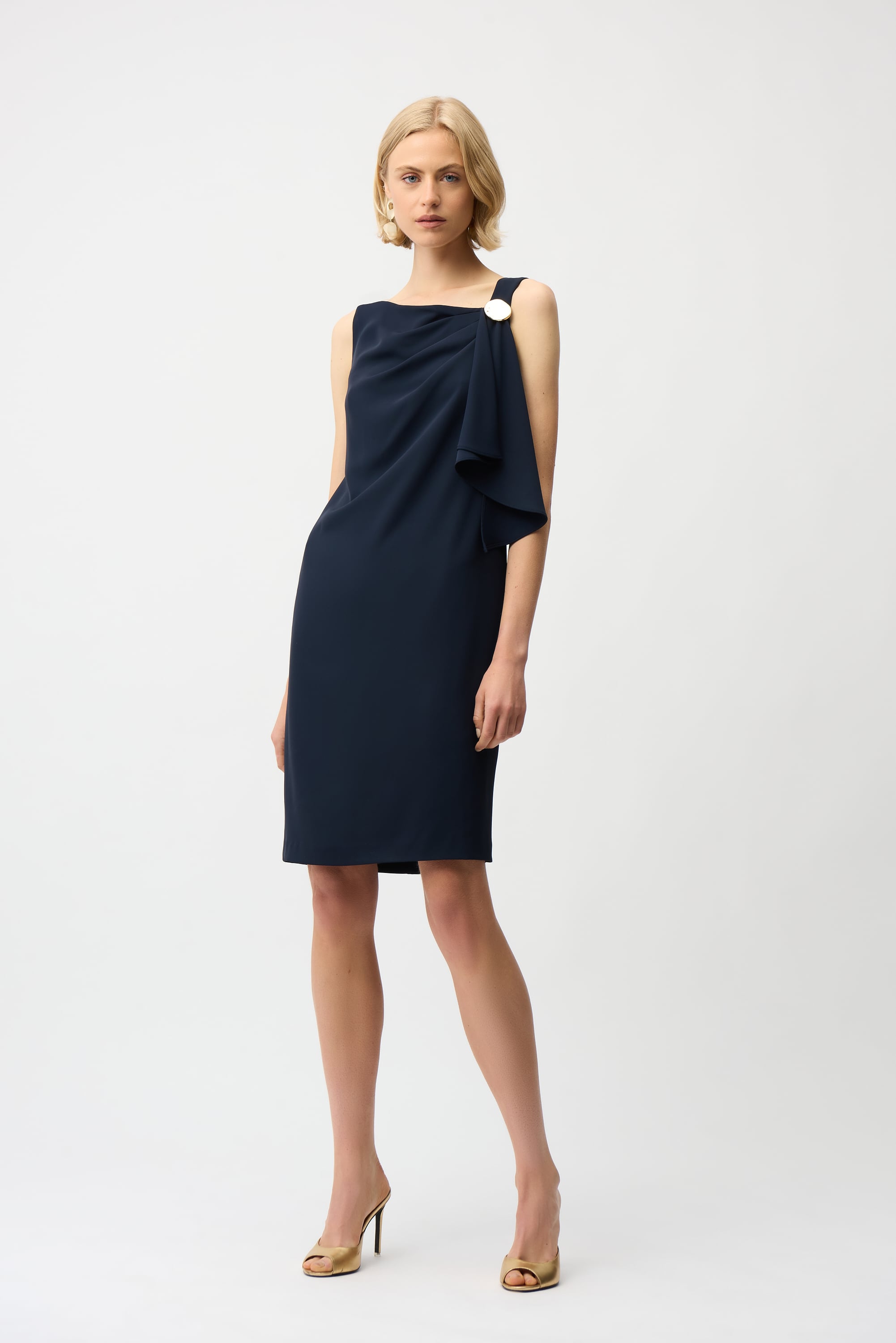 Woven Twill Shift Dress With Asymmetrical Neckline