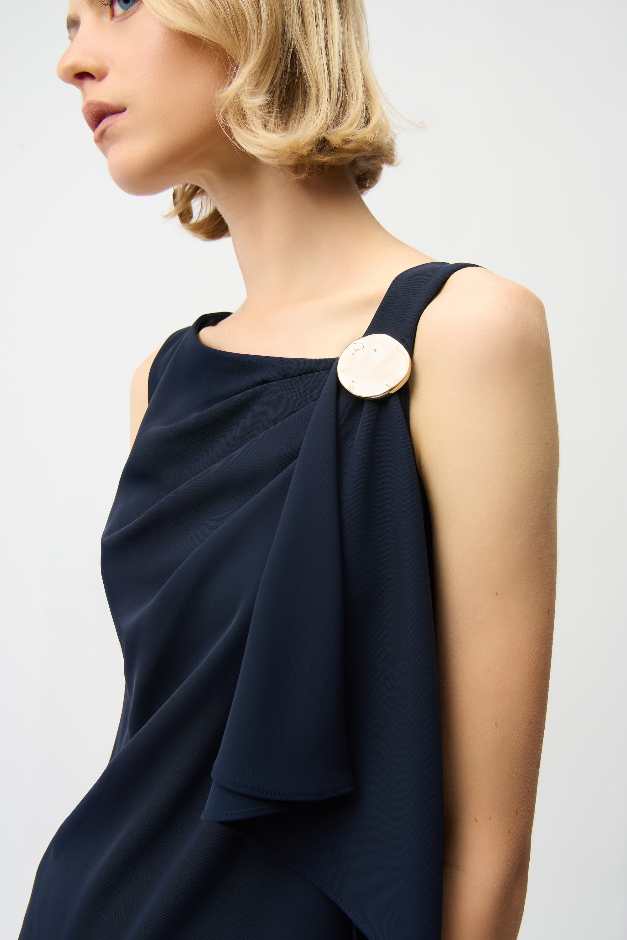 Woven Twill Shift Dress With Asymmetrical Neckline