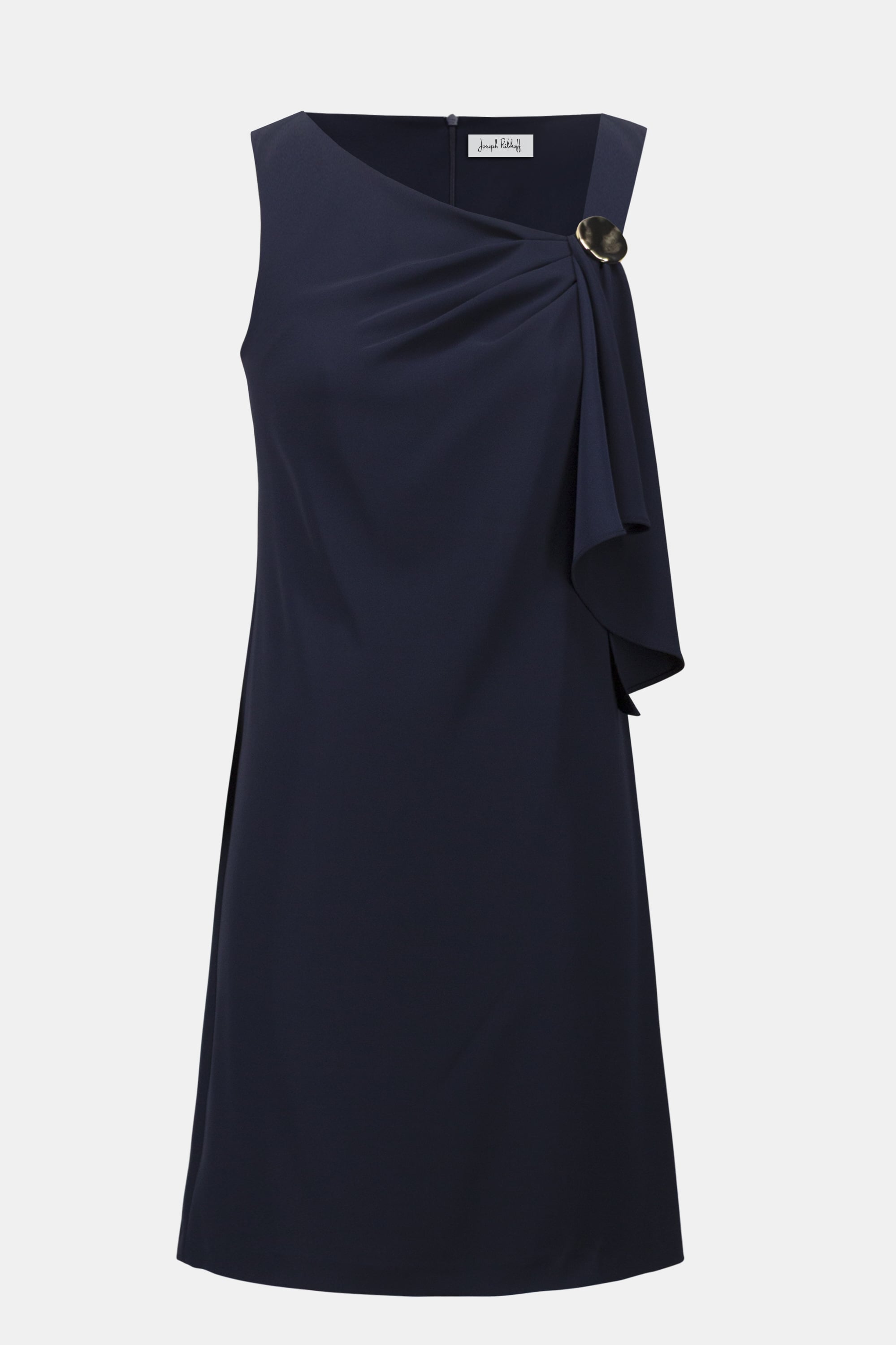 Woven Twill Shift Dress With Asymmetrical Neckline