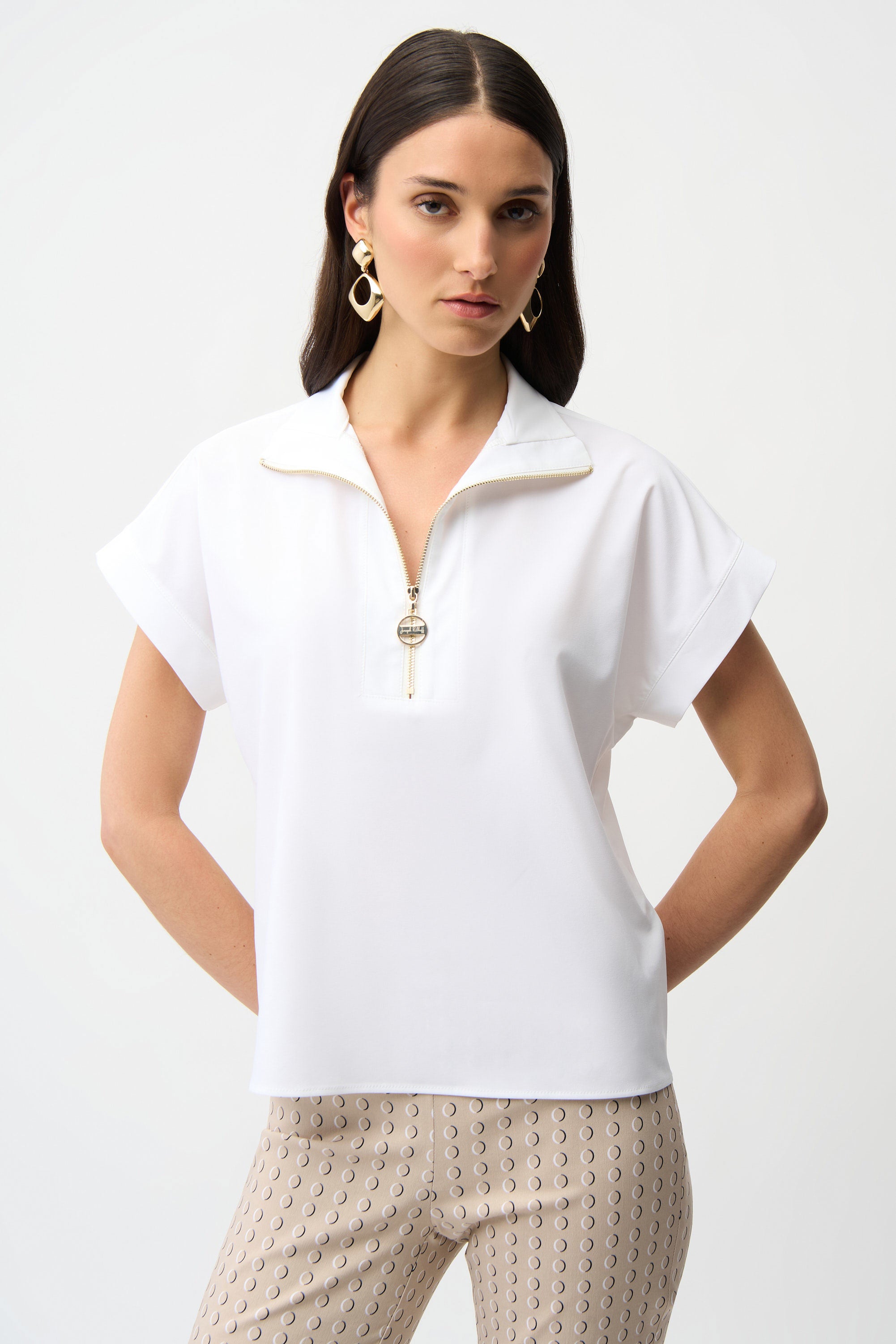 Joseph Ribkoff Stretch Poplin Straight Top With Zipped Neckline-261140