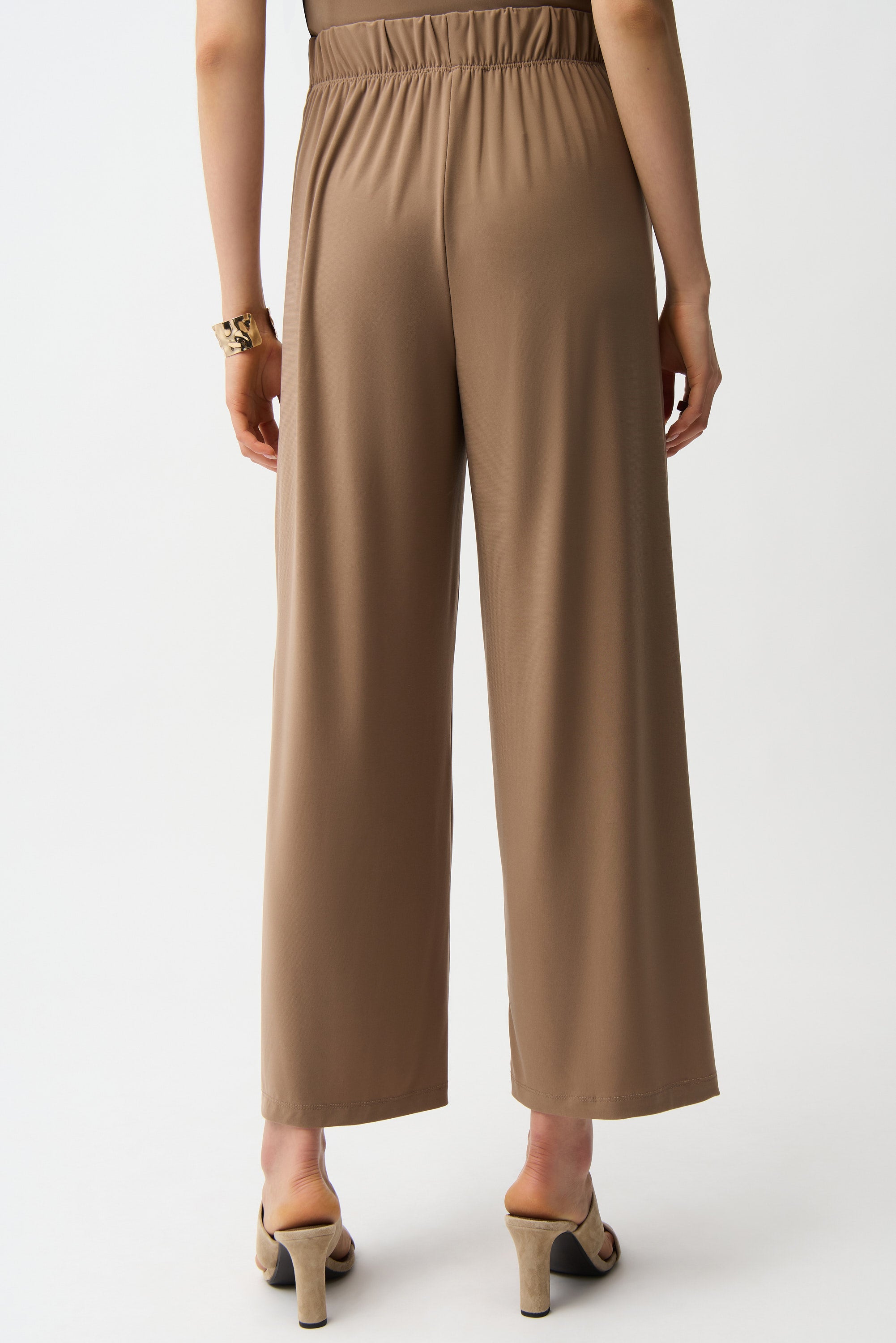Silky Knit Wide Leg Pull-On Pants With Stripe Waistband