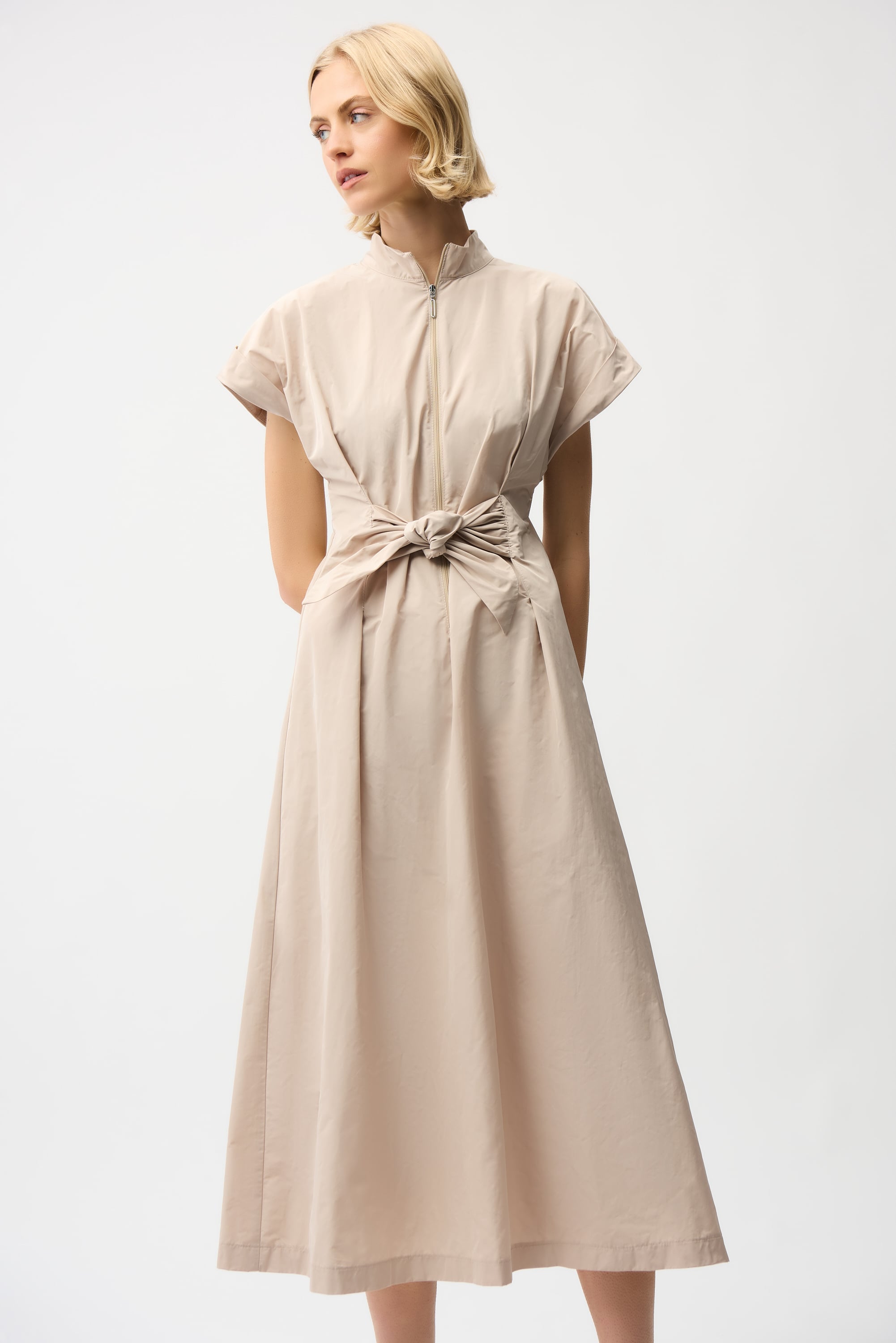Memory Fit And Flare Dress With Tie Waist