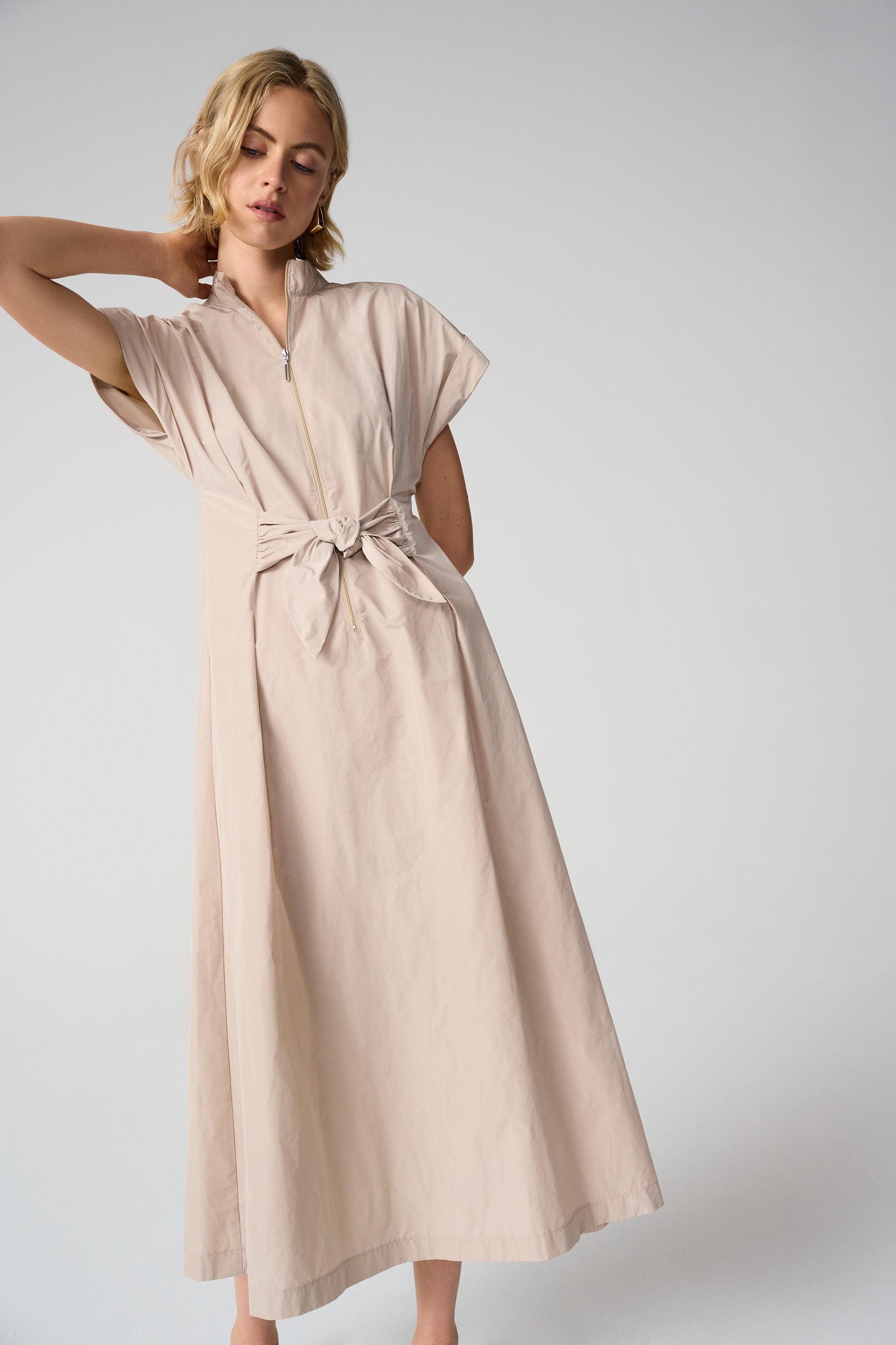 Memory Fit And Flare Dress With Tie Waist