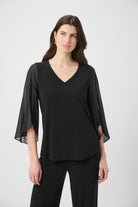Joseph Ribkoff Silky Knit Straight Tunic With Chiffon Tulip Sleeves-261183, Black
