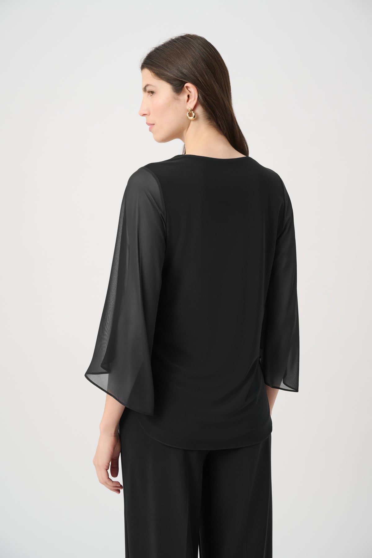 Joseph Ribkoff Silky Knit Straight Tunic With Chiffon Tulip Sleeves-261183, Black
