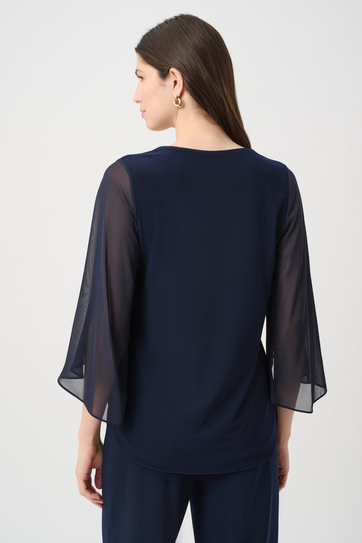 Joseph Ribkoff Silky Knit Straight Tunic With Chiffon Tulip Sleeves-261183, Midnight Blue