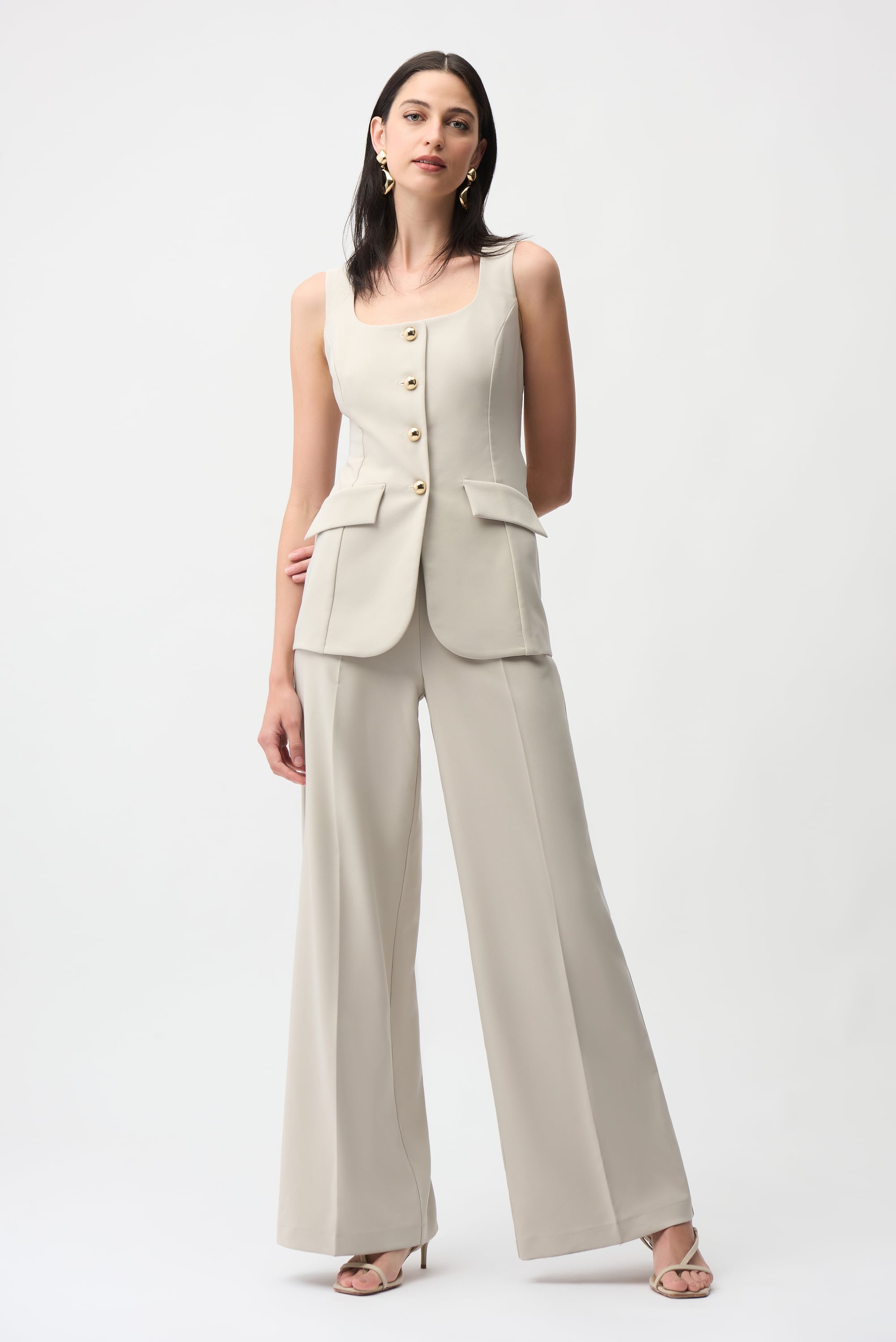 Lux Twill Wide-Leg Pantsuit-Style Jumpsuit