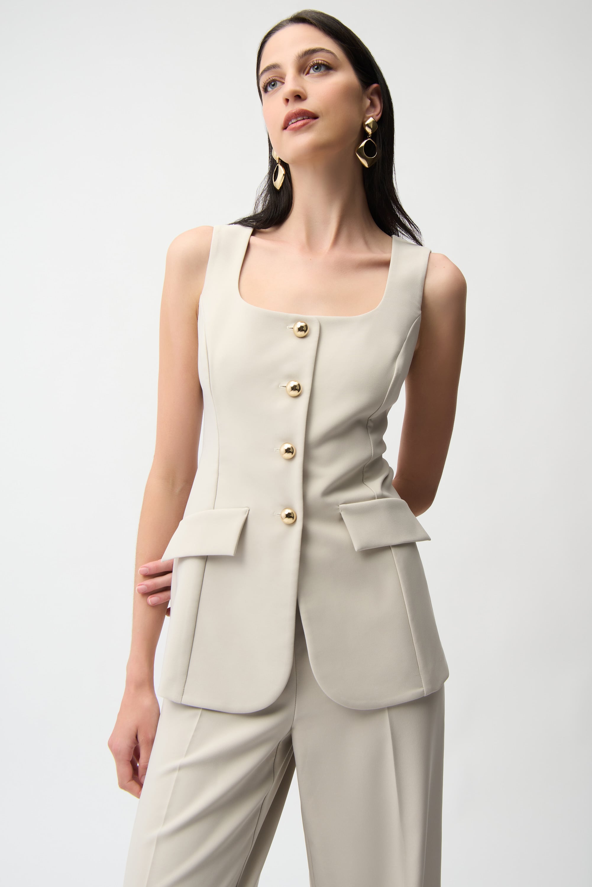 Lux Twill Wide-Leg Pantsuit-Style Jumpsuit