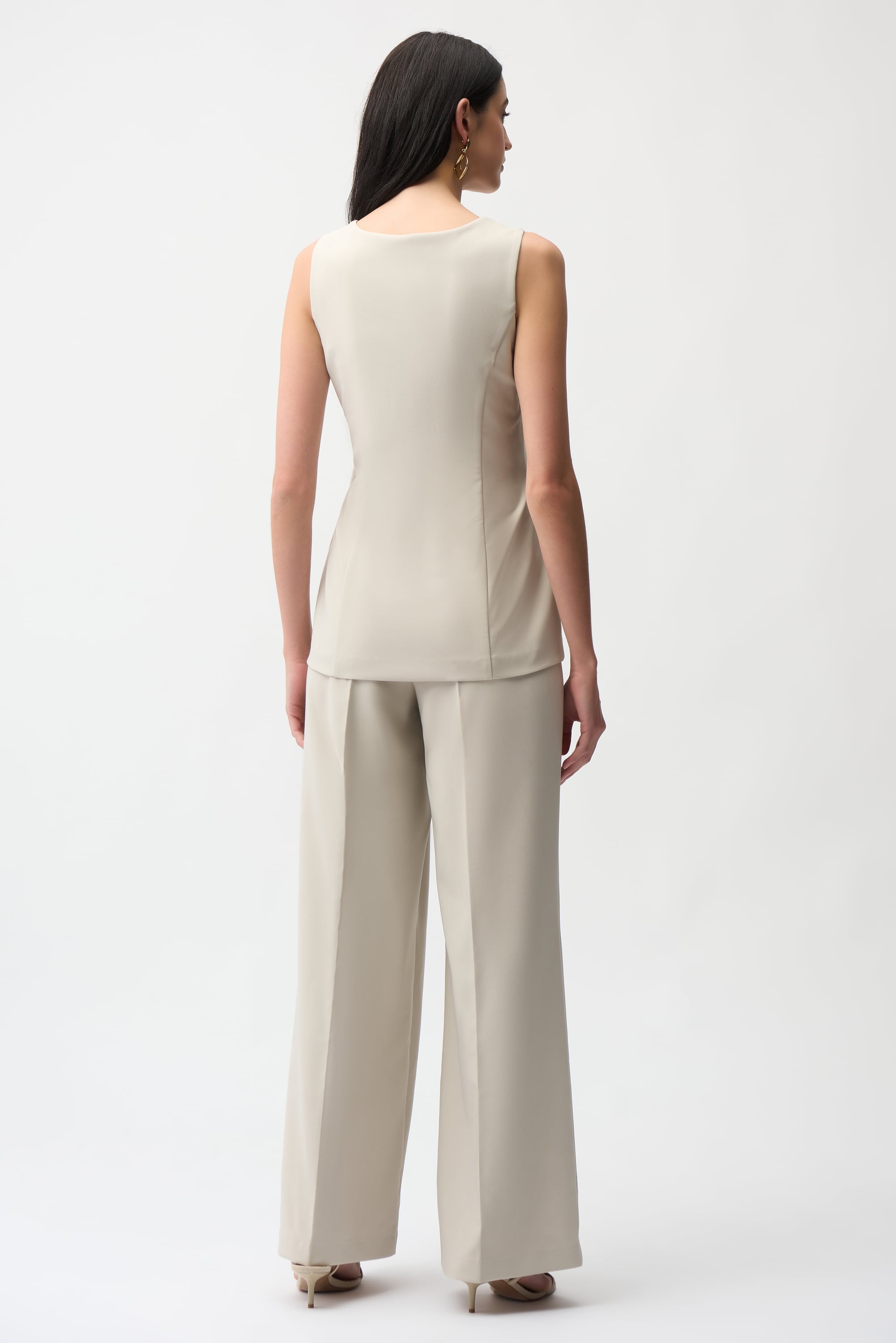 Lux Twill Wide-Leg Pantsuit-Style Jumpsuit