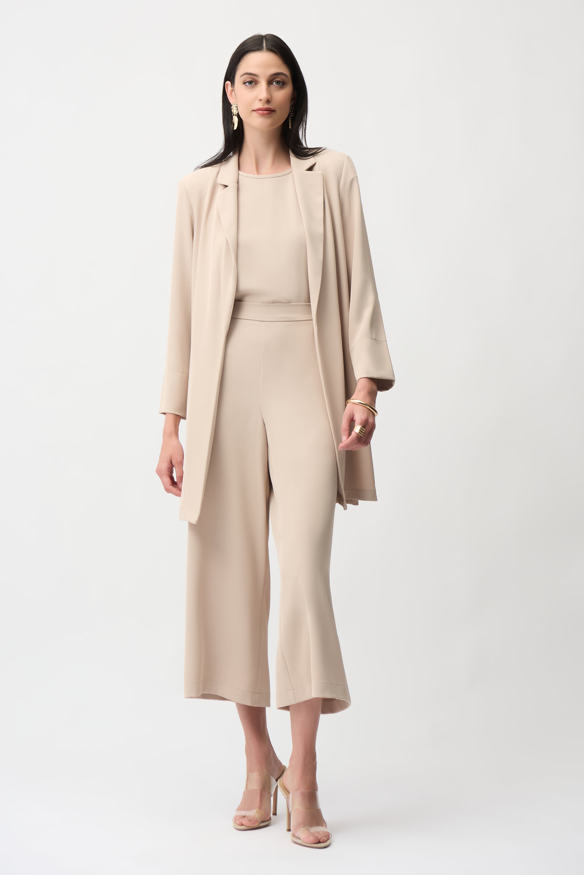 Woven Twill Longline Blazer With Notched Collar